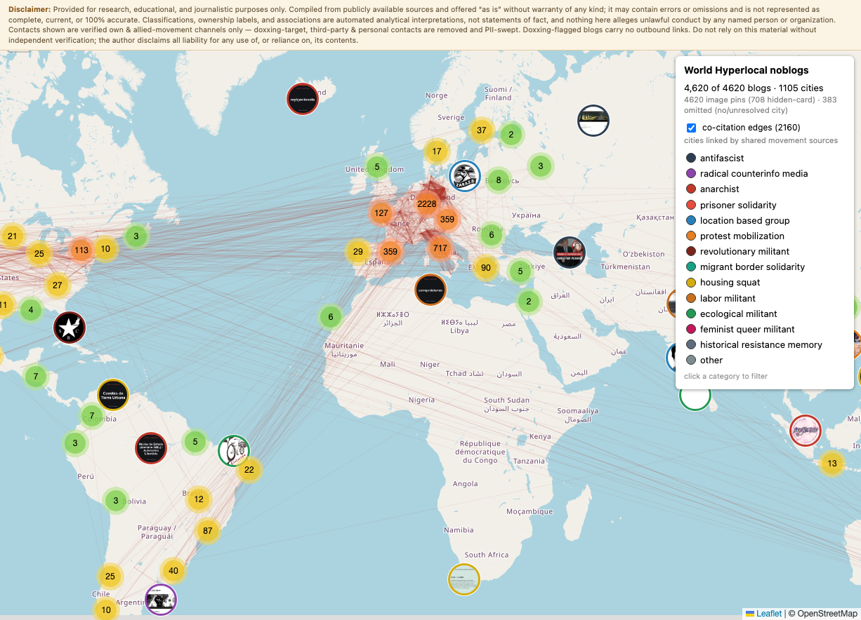 Noblogs Explorer &mdash; interactive map of the anarchist and antifascist blog network